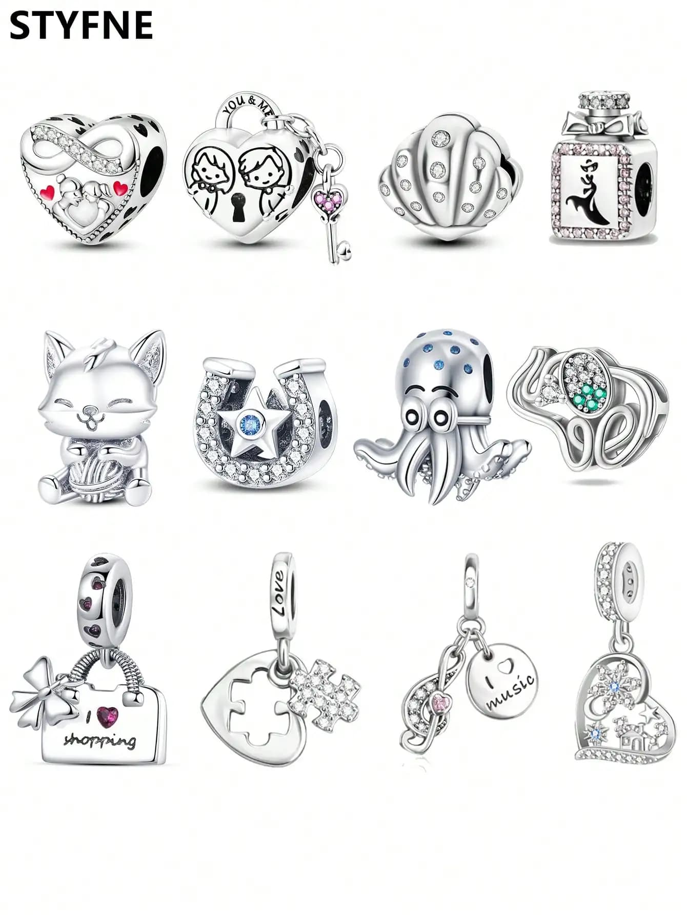 Ciondolo con perline per borsa a forma di cuore, ciondoli placcati in argento, bracciale originale in argento 925 per la creazione di gioielli, ciondoli fai da te