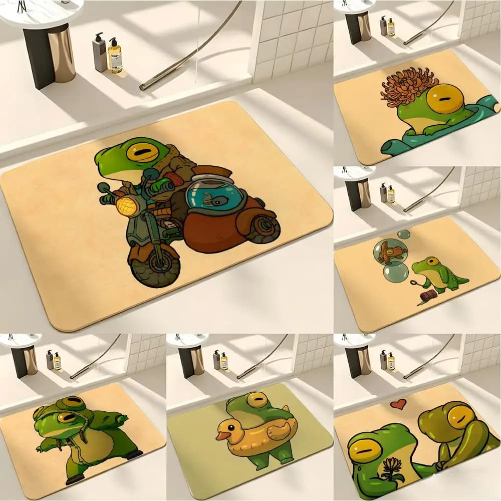 Cartoon Funny Frog illustration Floor Mat Absorbent Floor Mat Non-Slip Entrance Rug for Bathrooms Restrooms and Toilets