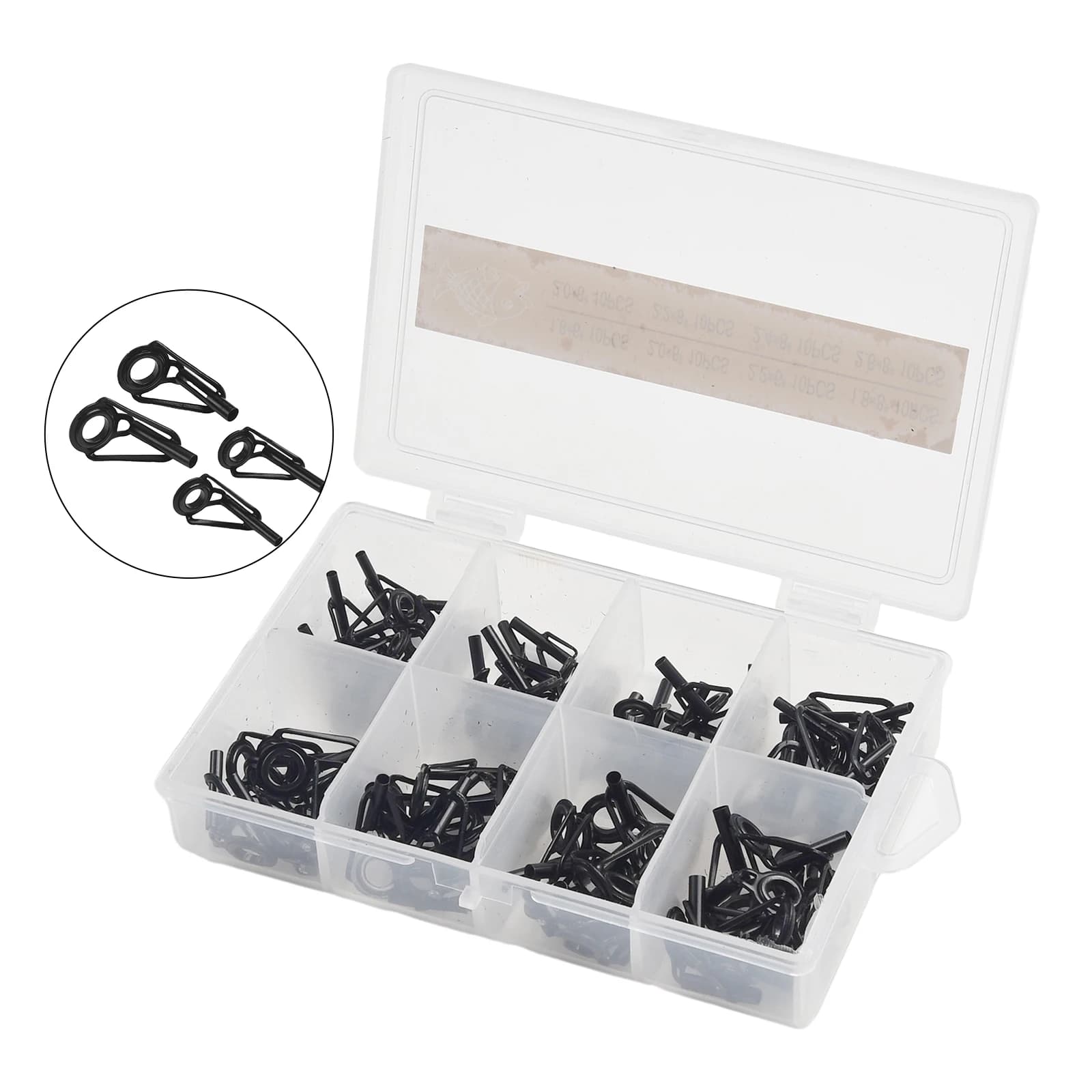 Il kit di sostituzione dell'occhio della canna da pesca da 80 pezzi include anelli guida in ceramica per accessori da pesca con passaggio della linea liscia