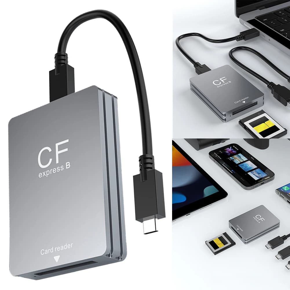 Lettore di schede CFexpress Type B USB 3.2 10 Gbps con cavo da USB C a USB C/A, supporto per Android/Windows/OS per SLR