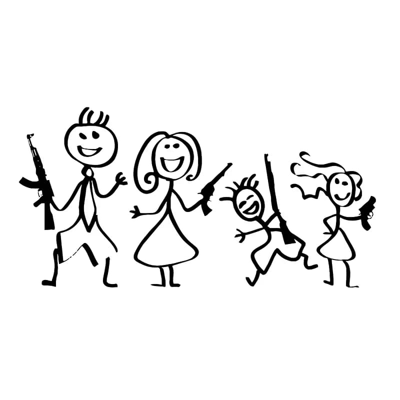 Car Sticker with Motive Family and Gun, Elegant, Cute, Cover the Scratch, Wall decal Souls, Caravan Accessories, Custom, PVC