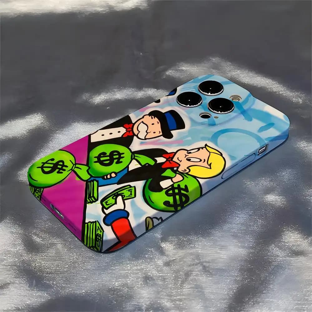 Trend Cartoon Dollar Alec Monopoly Phone Case For Iphone 16 Pro Max 15 Pro 13 14 12 11 8 7 Plus X XR XS Max All Inclusive Cover