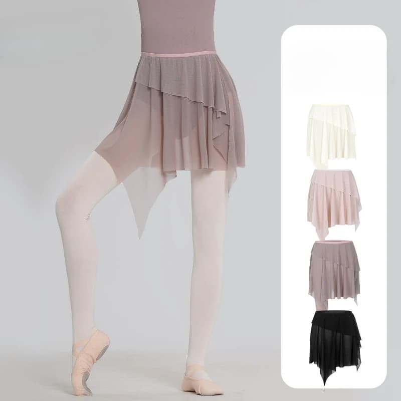 Gonna da balletto per donna, gonna da ballo in rete irregolare, gonna avvolgente trasparente con elastico in vita per allenamento di danza classica e uso quotidiano