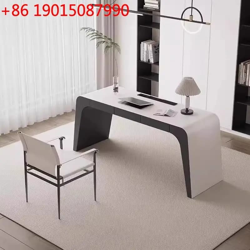 Scrivania da Ufficio di Design Bianca con Organizer, Moderna Scrivania Direzionale Portatile ad Angolo, Tavolo per Computer, Arredamento per Ufficio
