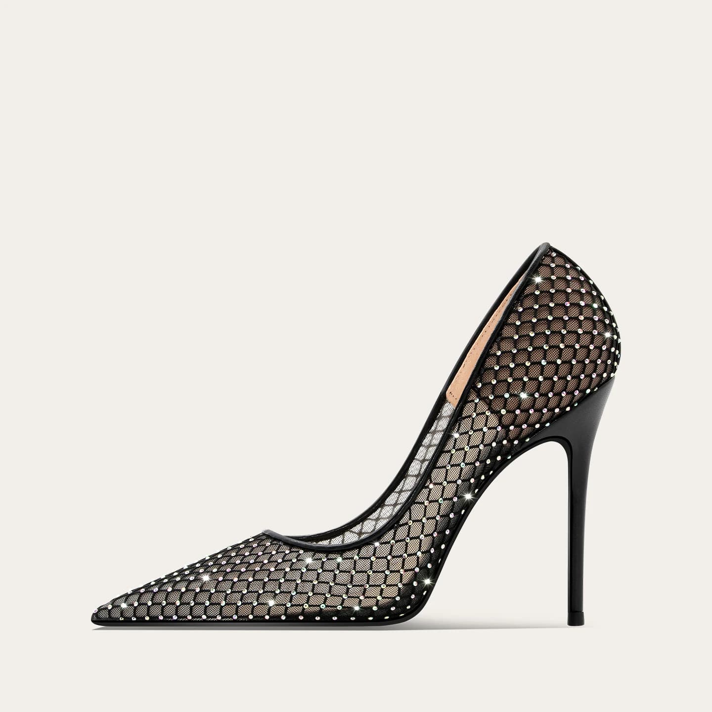 New sexy fishing net with black mesh diamonds with high heels for women, single toe shoes, evening shoes