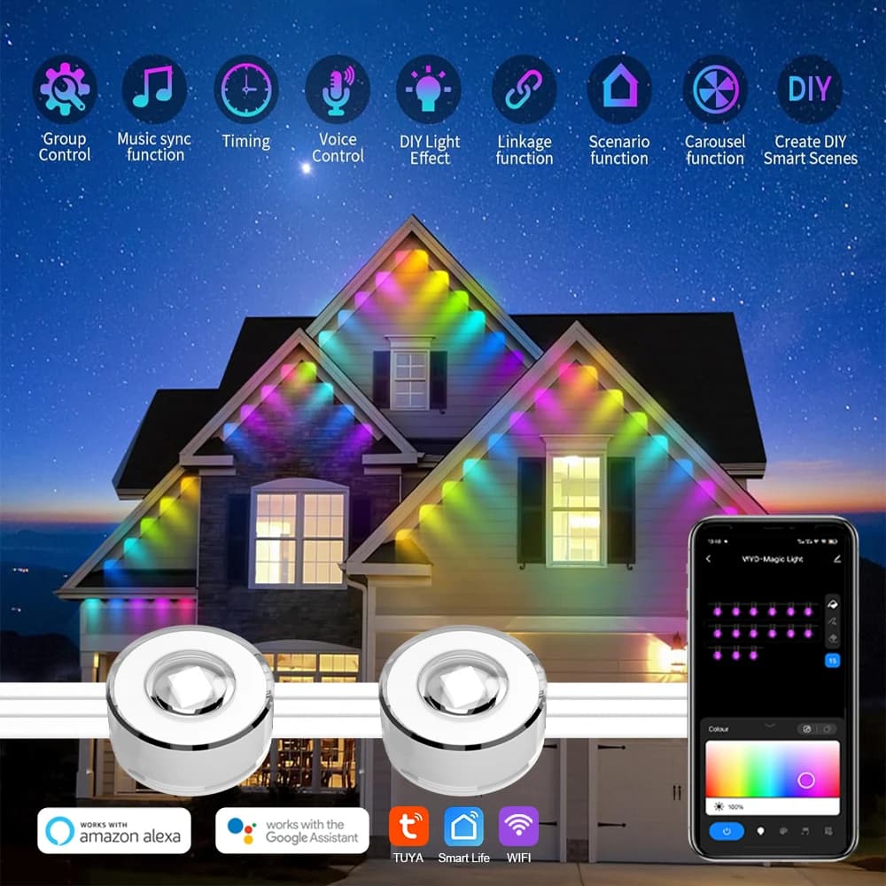 Wiscolor Luce permanente per esterni, Smart RGBIC Eaves Light Festival Illuminazione per feste Decorazioni natalizie di Halloween