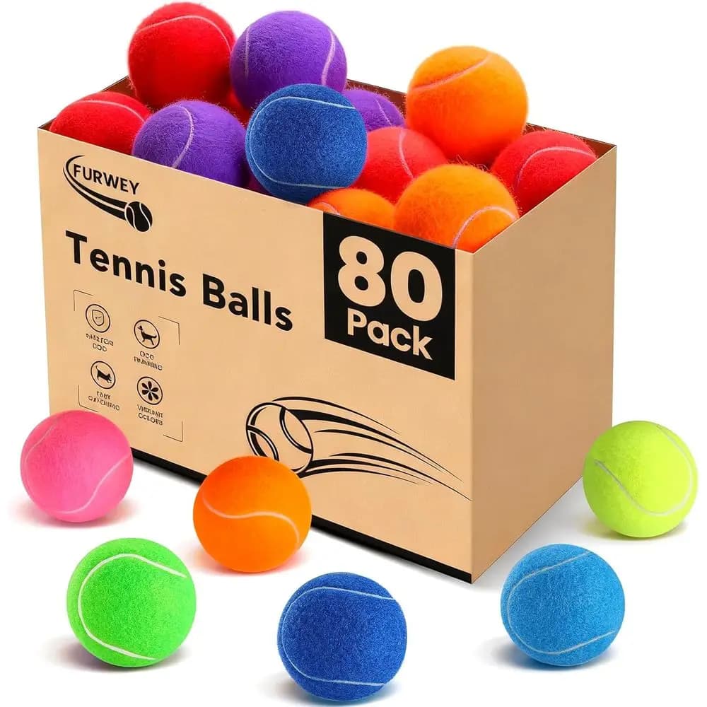 Confezione da 80 Palline da Tennis per Cani, Durevoli e Non Tossiche, con Sacchetto in Rete, Giocattoli Colorati per Animali Domestici