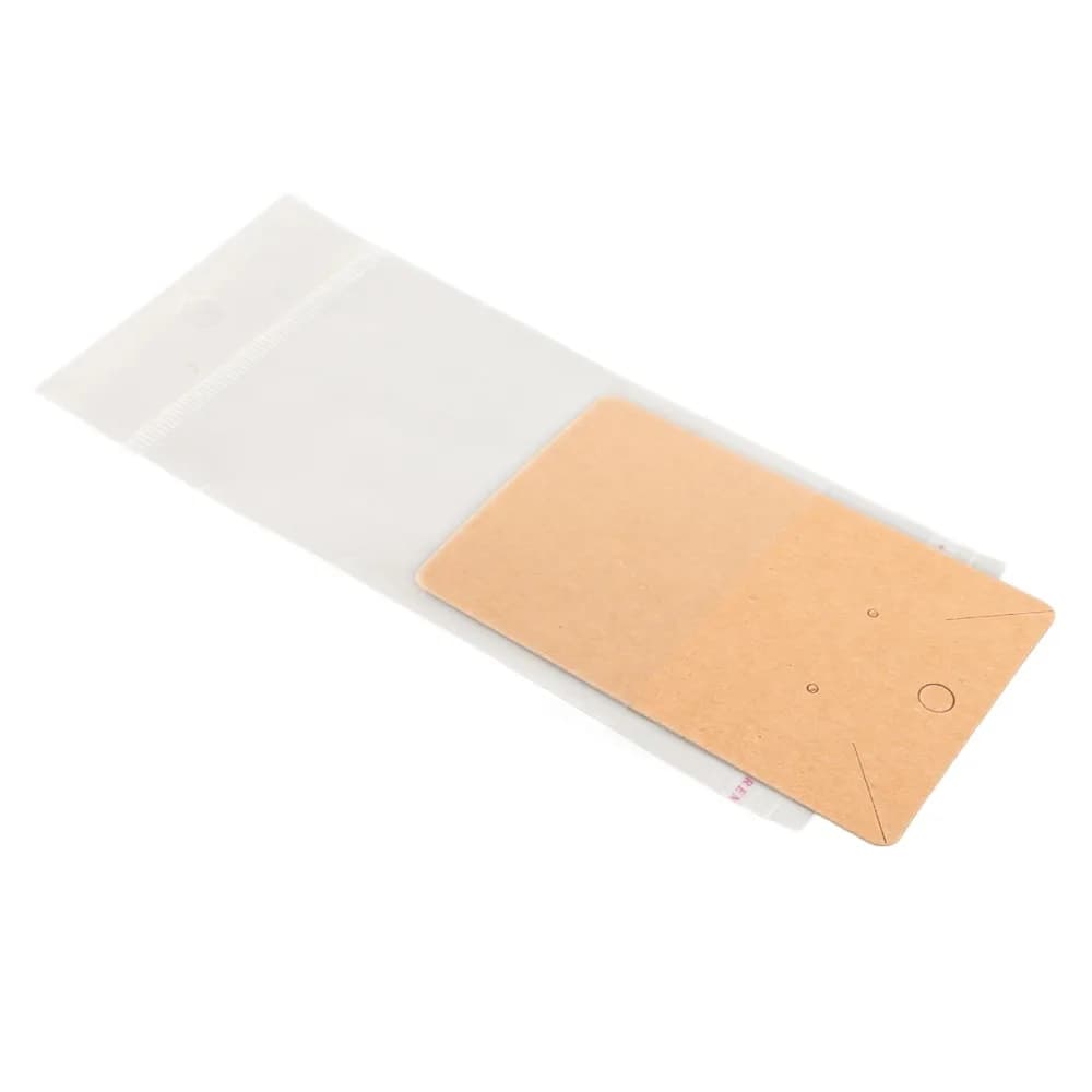 100 Pezzi Cartoncini Espositori per Orecchini con Foro, Sacchetti Trasparenti Autoadesivi, Cartoncini Espositori per Gioielli in Carta Kraft Marrone