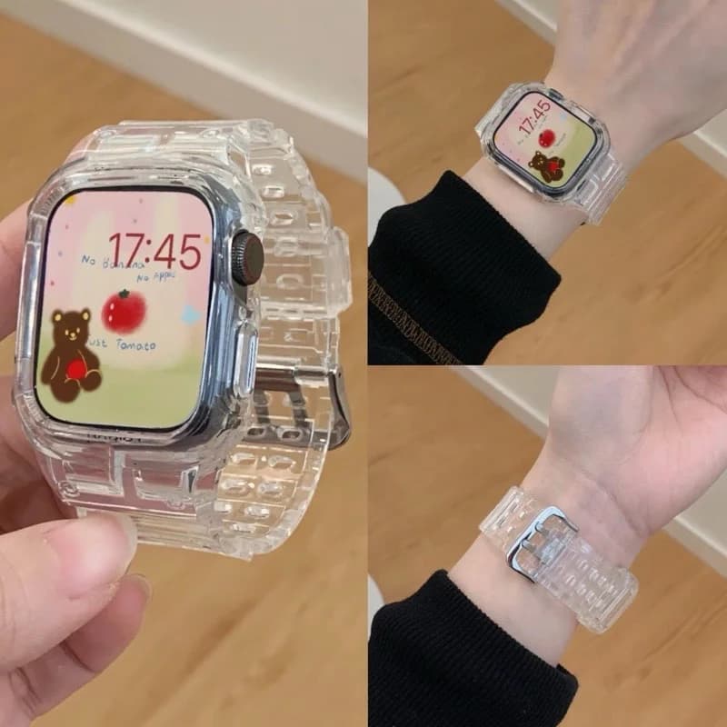 Transparent Silicone Strap + Strap Case for Apple Watch 44mm 40mm 41mm 45mm 42mm 46mm iWatch bracelet series 11 10 8 7 6 5 Se 3