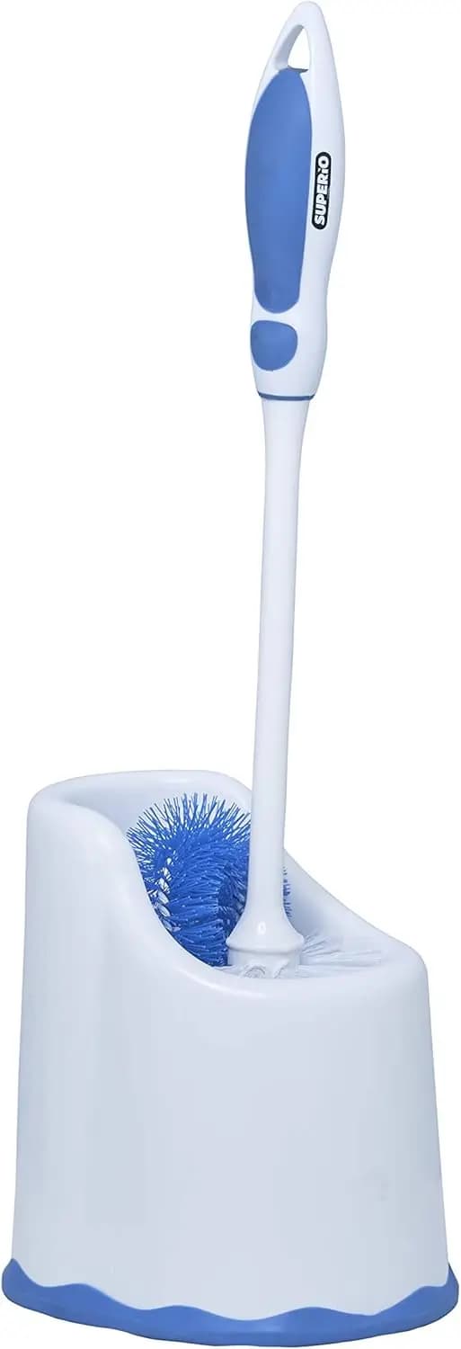 Sistema di Pulizia per WC con Spazzola a Denti Larghi, Spazzola Sottocerchio e Portaoggetti per Bagno in Bianco e Blu