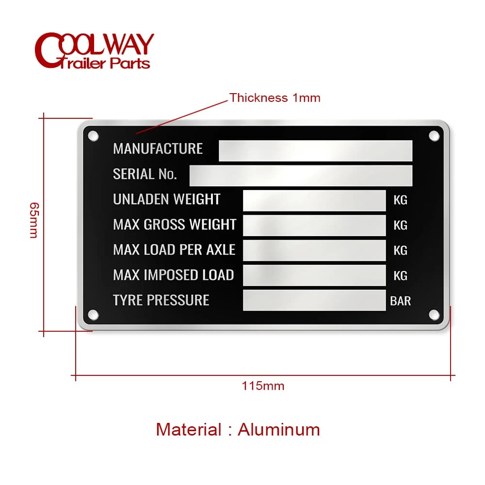 Number of aluminum vehicle series ID Tags Trailer weight plate Smart Car Box Bicycle Boat Chassic RV Camper Parts