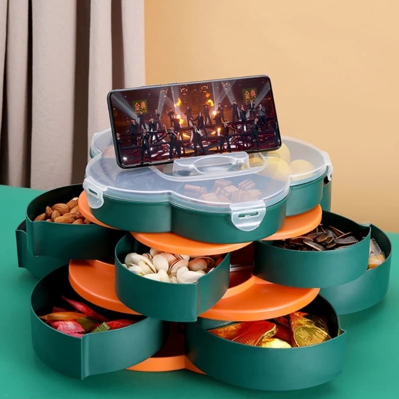 Scatola portaoggetti girevole per frutta secca a 1/2/3 livelli con coperchio sigillante contenitore multifunzione forniture per Dessert al melone alle noci B03E
