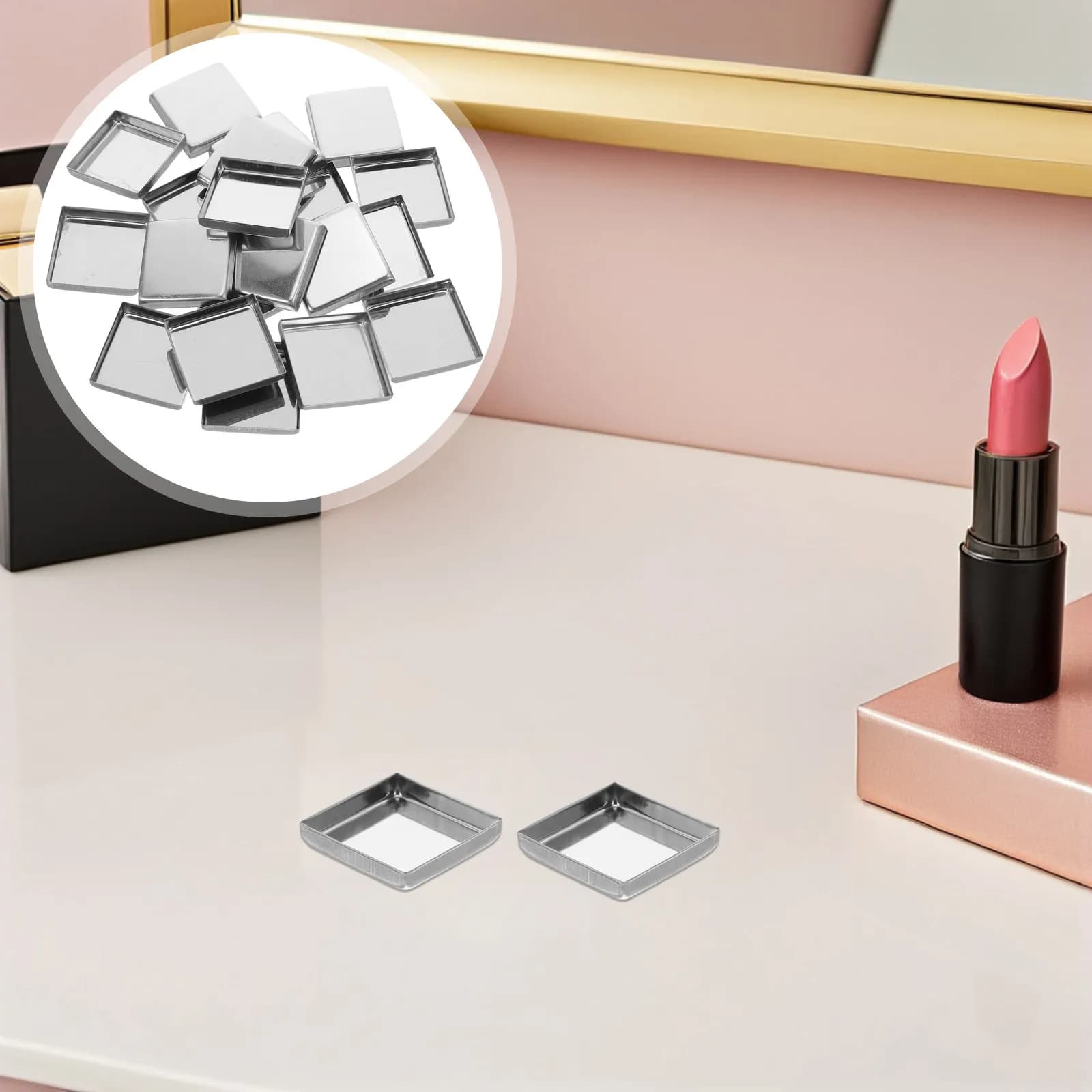 20 Pezzi Contenitori Vuoti Quadrati in Metallo per Palette Blush 26x26x5mm, Organizer Trucco Fai da Te, Contenitori Ricaricabili per Ombretto e Pigmenti Sciolti