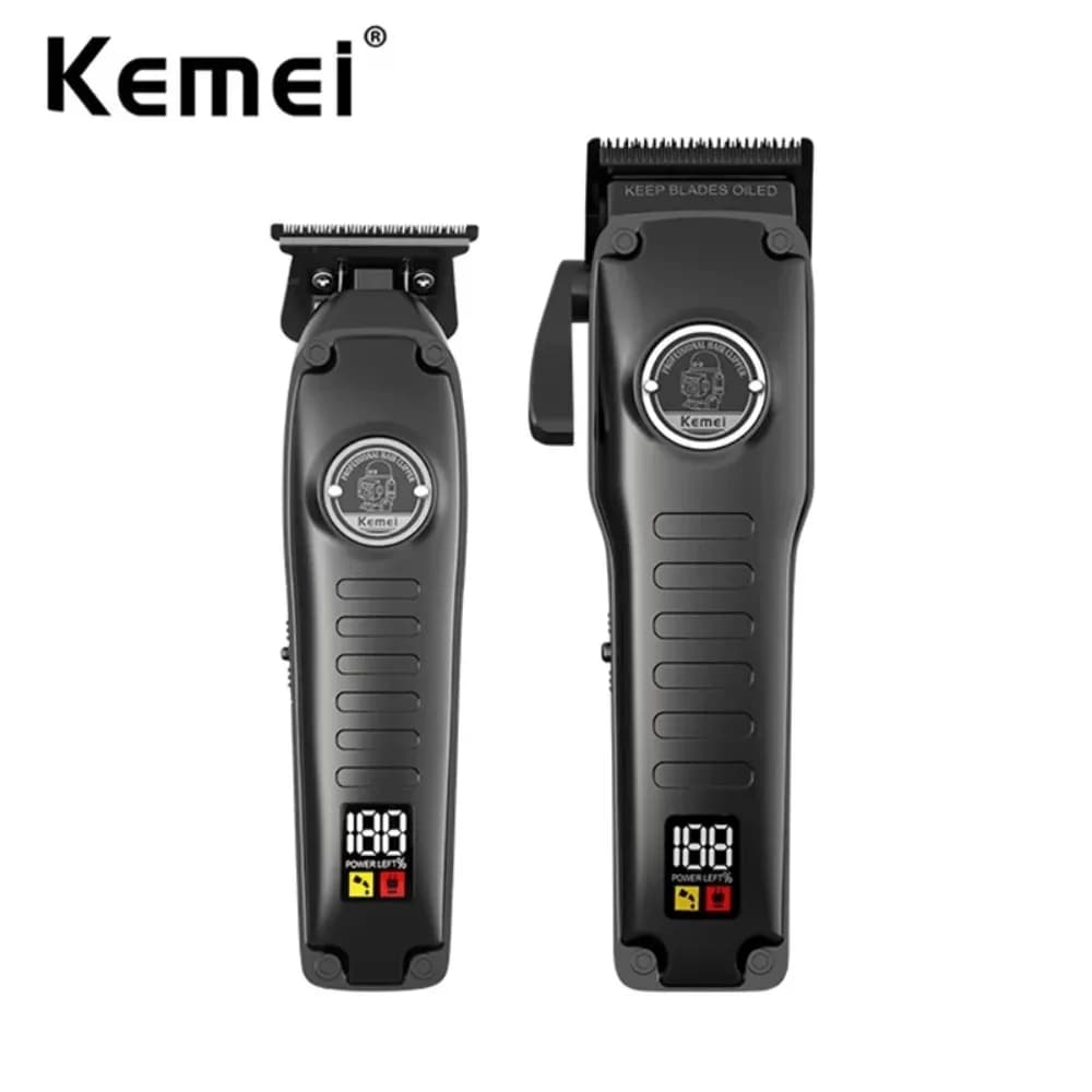 Kemei Regolacapelli Elettrico Professionale da Barbiere per Uomo, con Lame a Zero Spazi (0mm), per Rifinitura Testa Calva e Taglio Sfumato