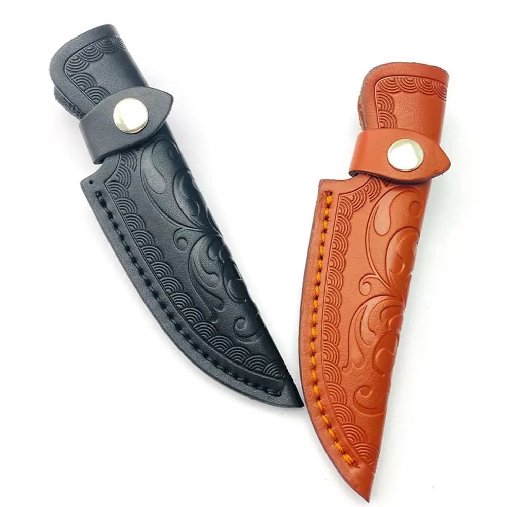 Coltello dritto in pelle in rilievo fodero torcia elettrica supporto per custodia ad anello guaina in pelle Outdoor Hunt Camp Knife Carry Equipment