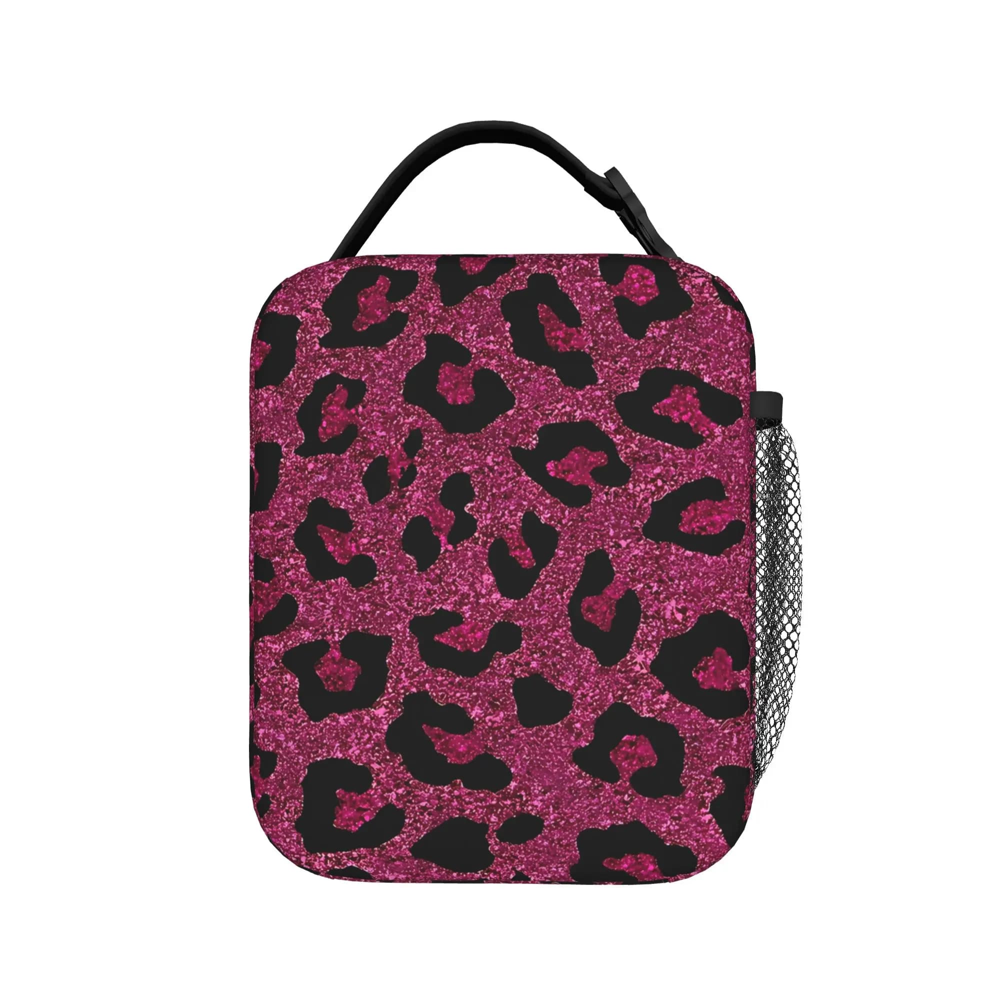 Borsa per il pranzo con stampa leopardata rosa glitterata, divertente borsa per il pranzo per bambini, borsa termica per picnic all'aperto, borsa termica Oxford