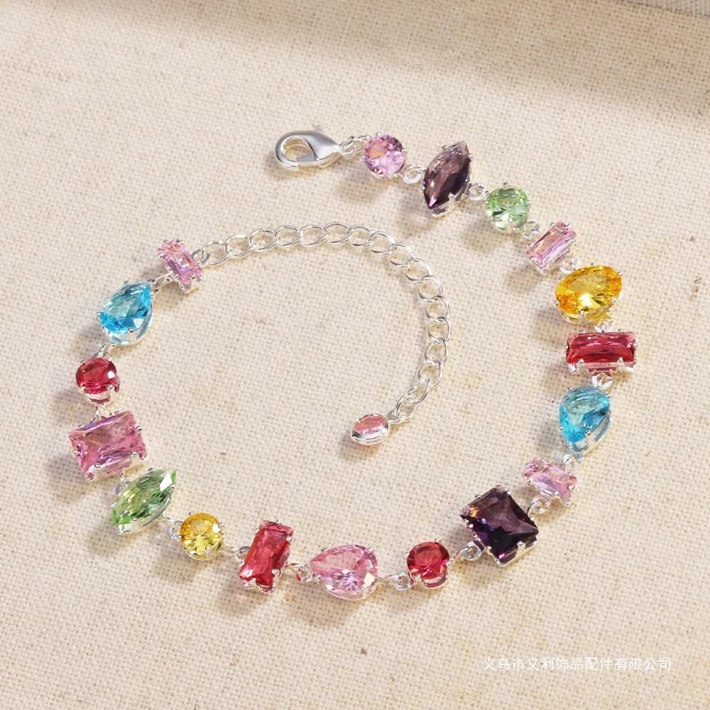 Bracelet with square oval colored beads irregular with fashionable sweet zircons for women Gift for girl with geometric bracelet with Korean fashion rhinestones