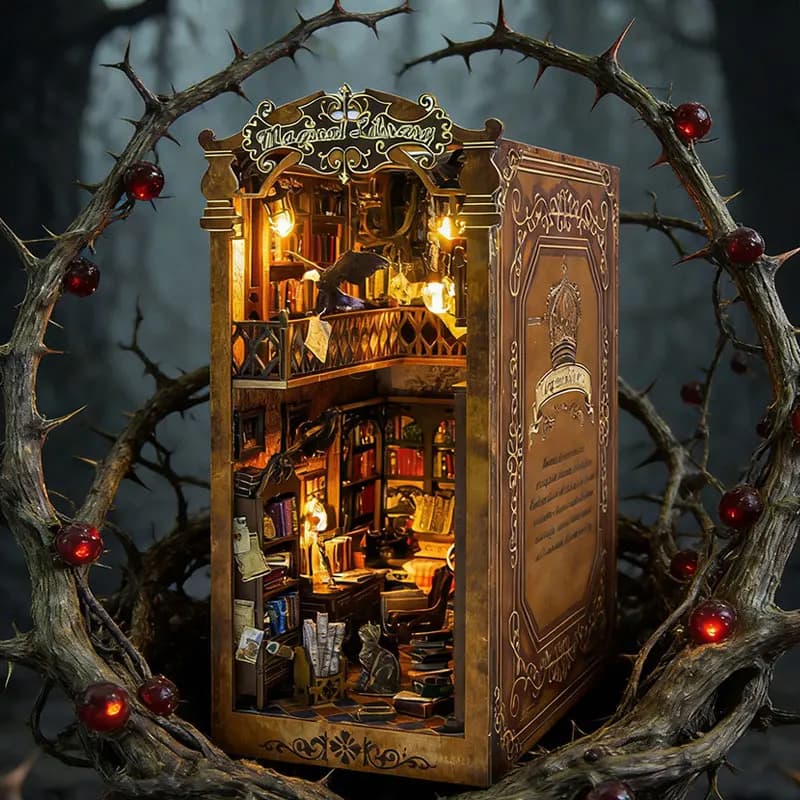 Casetta delle Bambole in Miniatura Fai da Te, Scaffale in Legno per Libri, Giocattoli, Puzzle 3D, Modello da Costruire, Inserto per Libreria con Mobili, Regalo di Compleanno