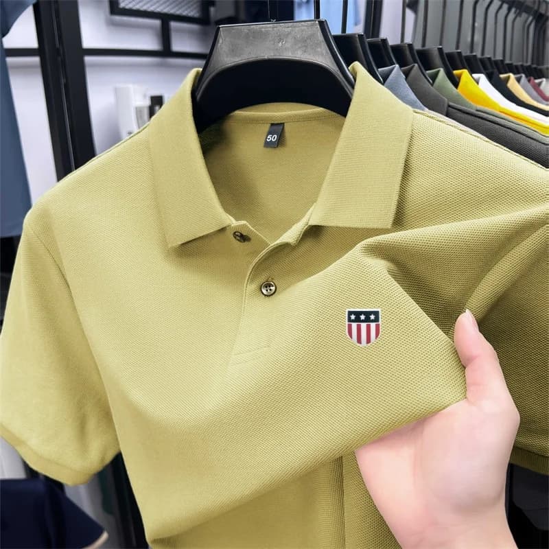 T-Shirt Polo da Uomo 100% Cotone con Colletto e Bottoni, Stampa a Motivi, Vari Colori, Stile Britannico, Abbigliamento Estivo per Golf e Tempo Libero