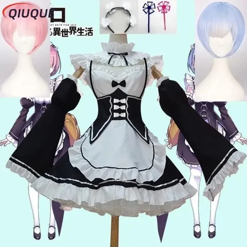 2025 New Cosplay Anime Re:zero Kara Hajimeru Isekai Seikatsu Life In a Different World Ram Rem Cosplay Costume Wigs Maid Dress H