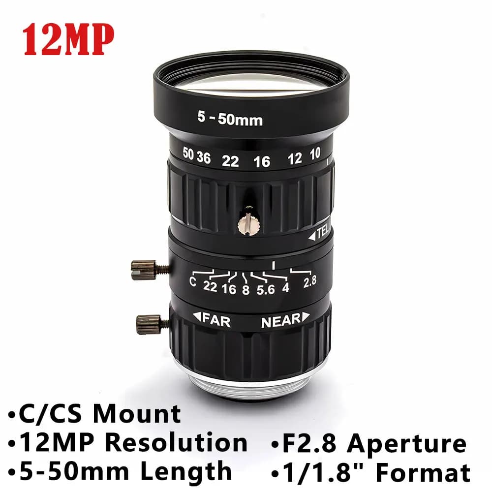 C/CS 12MP 5-50mm F2.8 1/1.8' high-definition wide-angle lens for security cameras and webcams USB/IP/POE CCTV for surveillance