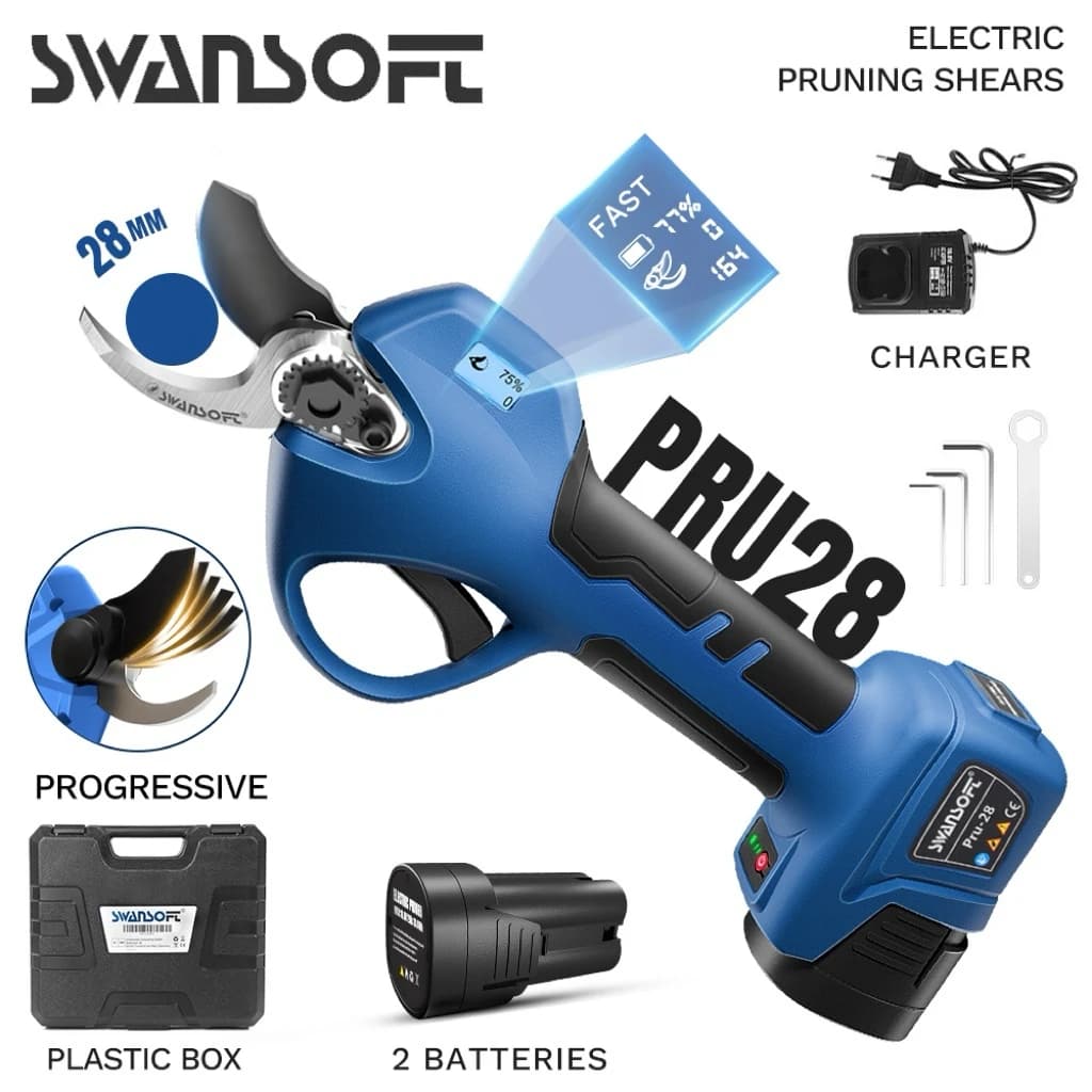 SWANSOFT Power Drills 28mm, No Brushes, 850W, LED Screen, Progressive Cutting, For Fruit Tree Coppers, Battery 16.8V