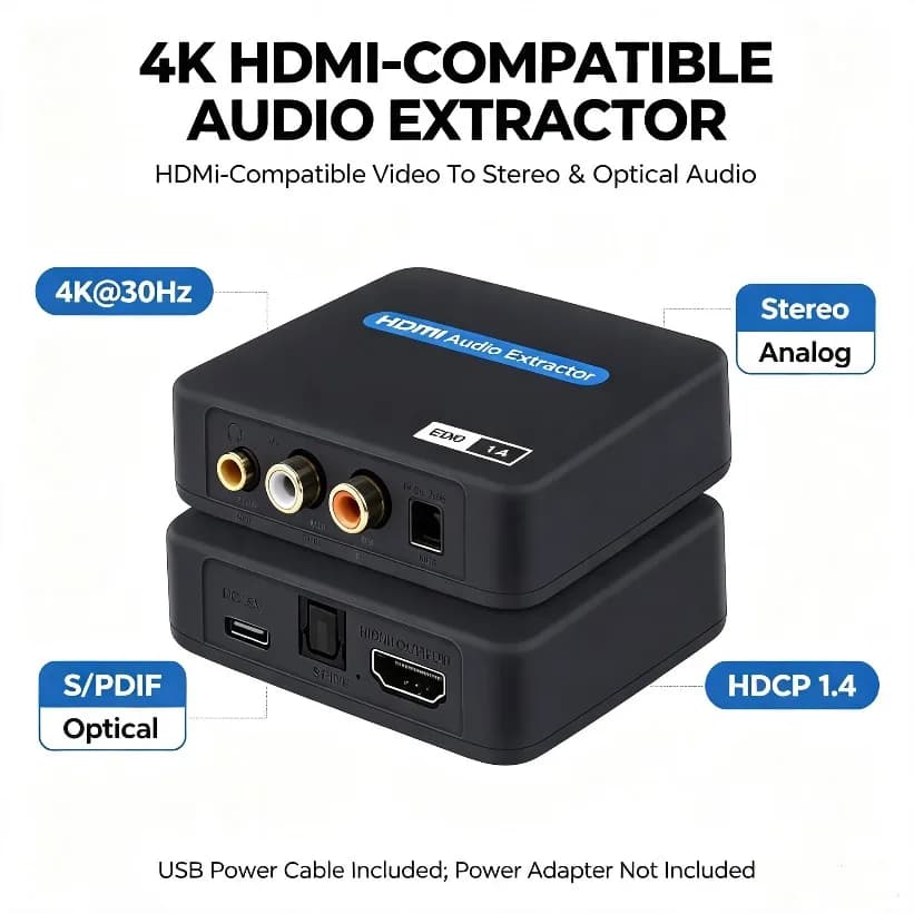 4K 30Hz Audio Separator HDMI-Compatible Extractor Optical SPDIF Stereo For PS4 DVD TV Box HDCP 1.4 USB Powered