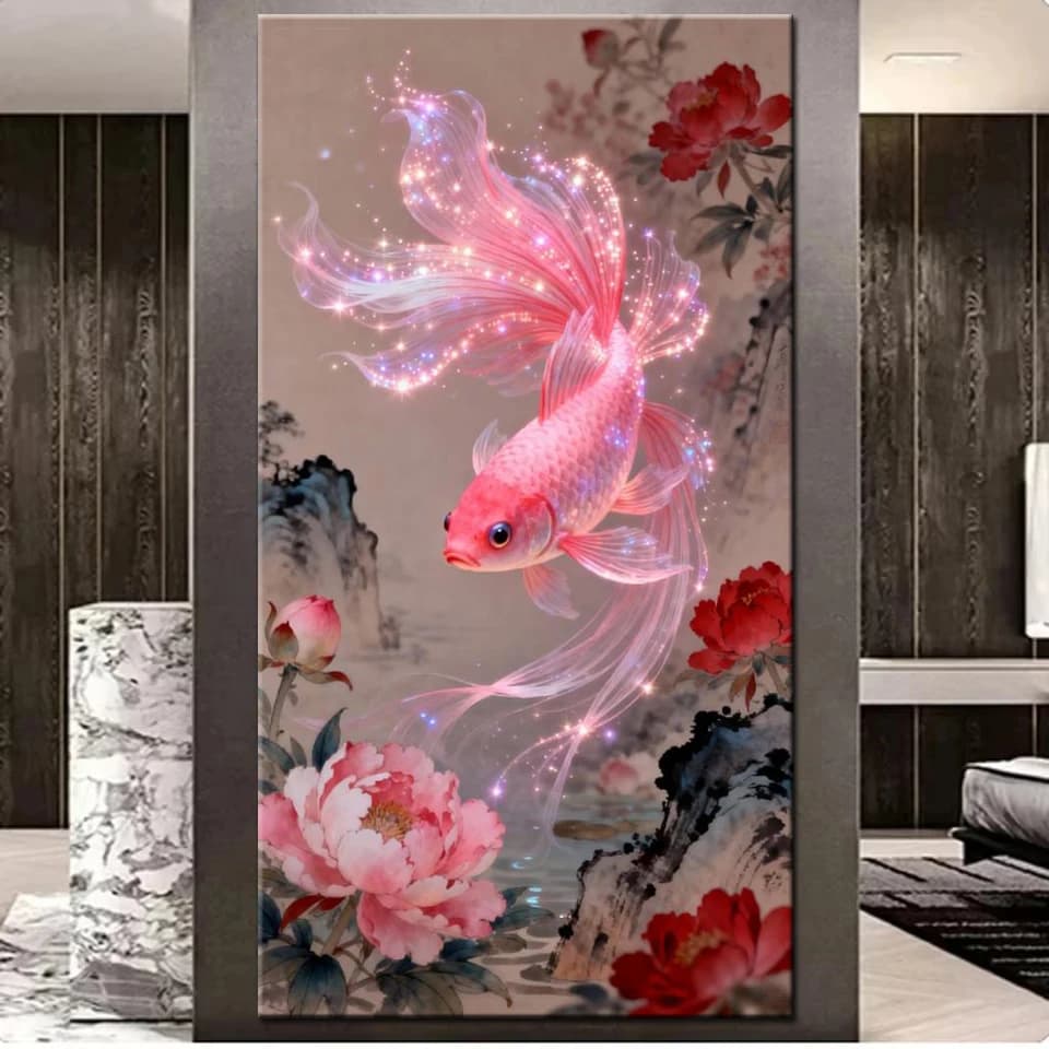 2026 Diamond Painting Fish Animal Picture Of Rhinestones DIY Mosaic Pink Koi Peony Flower Cross Stitch Kits Diamond Embroidery