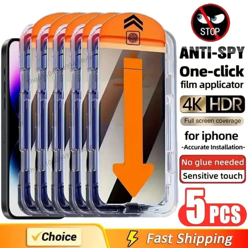 5 pieces protection screen privacy installation without dust for IPhone 14 11 12 13 15 16 Pro Max 15 16 Plus 13 Mini 16E anti-spia glass