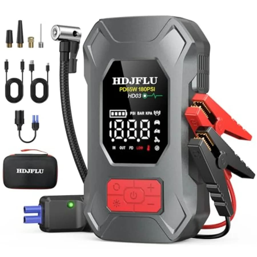 Avviatore di Emergenza 7500A con Compressore d'Aria 180PSI, Batteria 24000mAh, per Tutti i Motori a Benzina 10.0L e Diesel, Ricarica Rapida 65W, 10-in-1