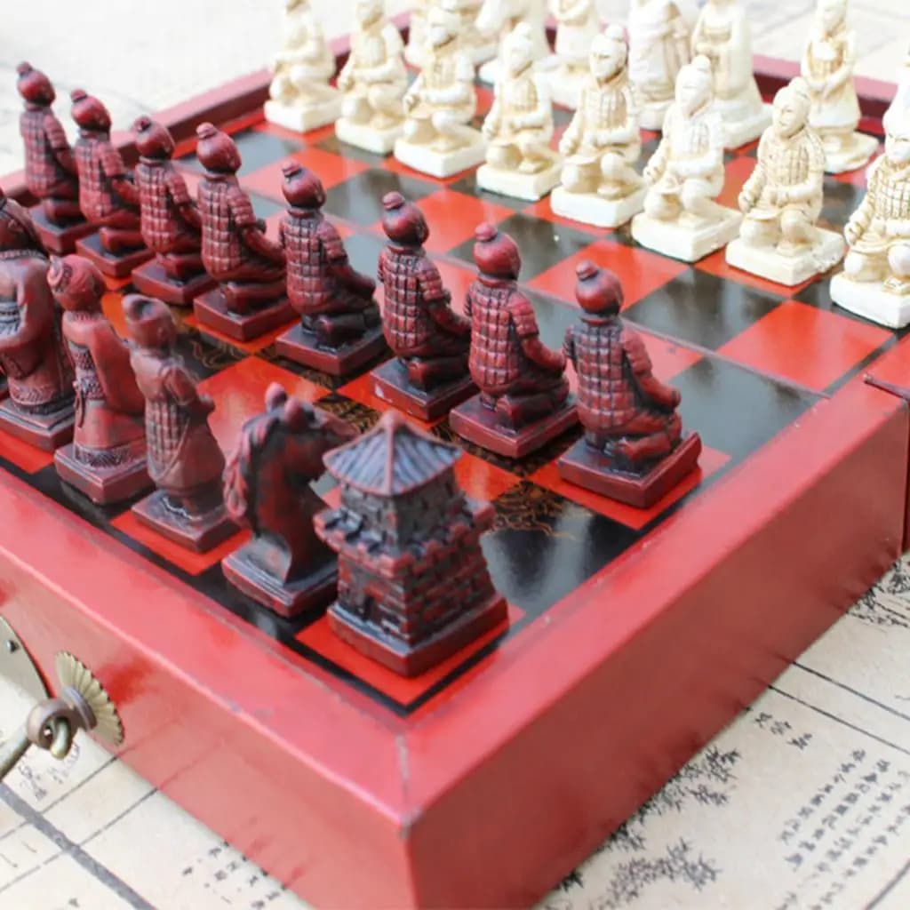 Mini Scacchiera Cinese Pieghevole Antica con Pezzi in Legno, Gioco da Tavolo Classico per Famiglia e Viaggi, Oggetto da Collezione