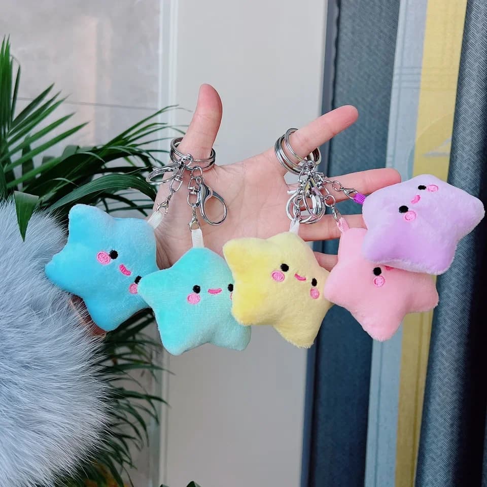 Cute Stars Plush Keychain Small Toy Doll Girls Fluffy Soft Stuffed Backpack Bag Pendant Car Key Rings