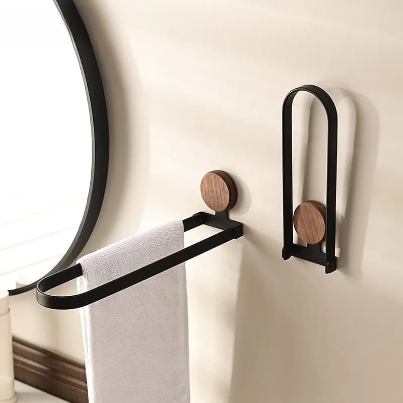 Portasciugamani da bagno in legno di noce da 1 pezzo, supporto per lavabo da bagno, asciugamano da bagno pieghevole a parete senza perforazione