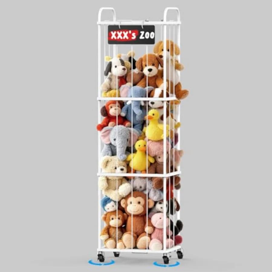 Organizzatore per Peluche con Ruote - Porta Giocattoli di Peluche per la Stanza - Scaffale Verticale per Conservare Giocattoli