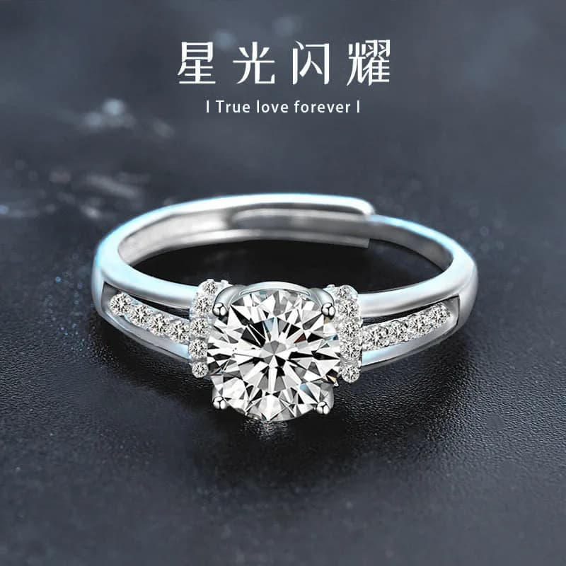 Anello in Argento Sterling S925 a Quattro Punte con Moissanite, Gioiello di Lusso Discreto per Donne
