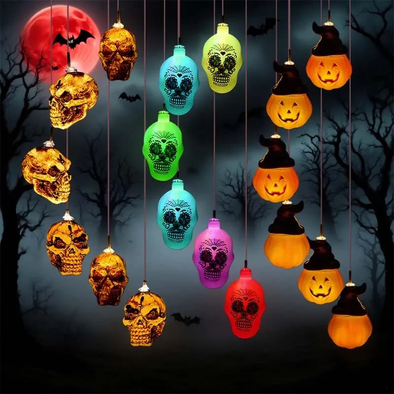 Luci a corda fantasma con teschio solare di Halloween Decorazione horror all'aperto Luci di zucca per decorazioni per la casa stregata per feste in giardino