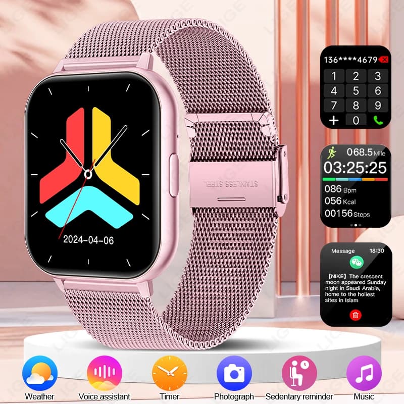 Orologio intelligente Bluetooth da 1,83 pollici con chiamata wireless, orologi da uomo e da donna, braccialetto fitness impermeabile, quadrante personalizzato, smartwatch per Android iOS
