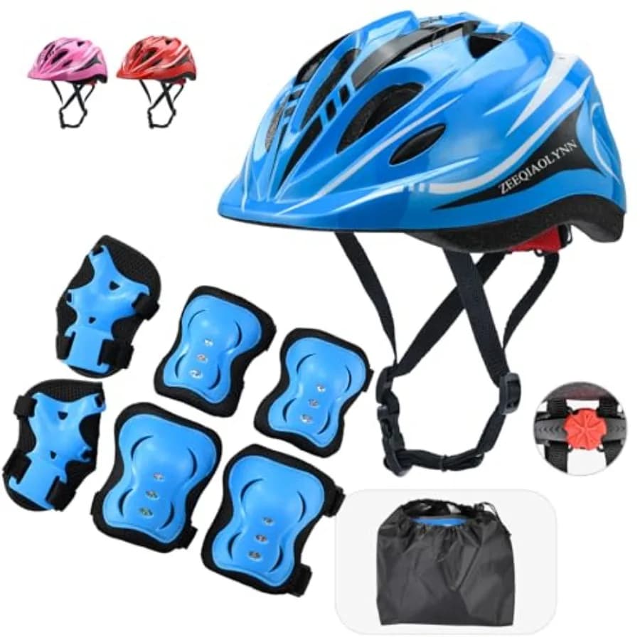 Skateboard Protective Set: Helmet, Gymnastics, Elbows, Dust Protections, Boys and Girls' Bicycle Helmet, Adjustable Set for 5-12 Years