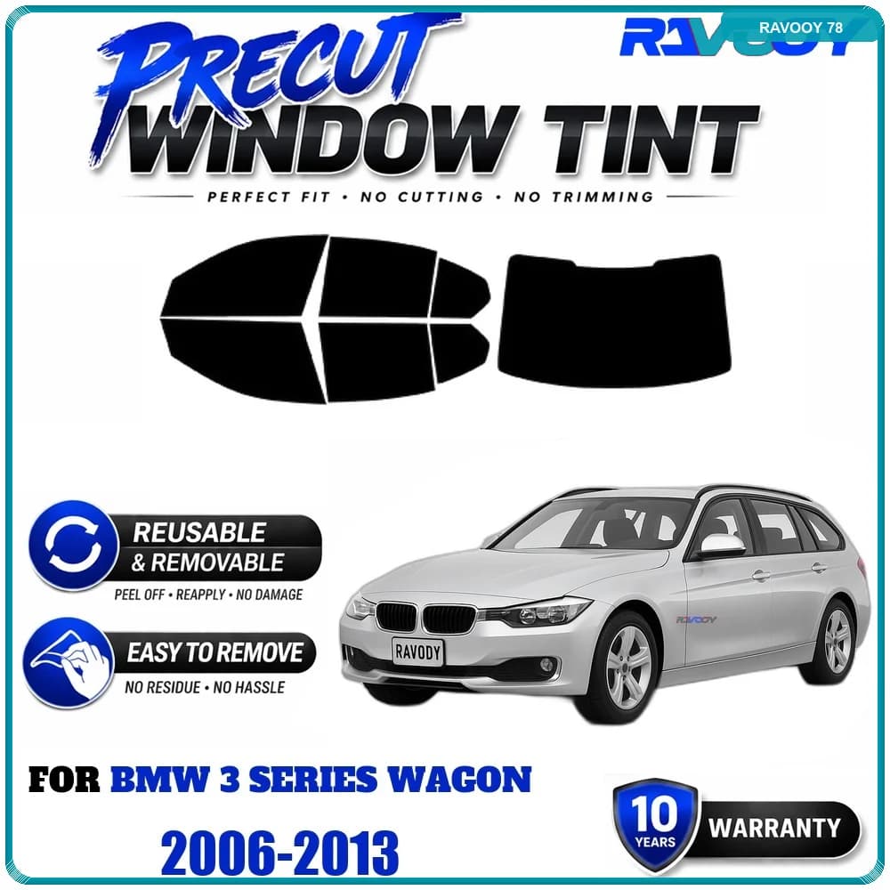 RAVOOY Precut Window Tint, Reusable Removable EPU Film, Custom Fit for Bmw 3 Series Wagon 2006-2013, UV Heat Protection