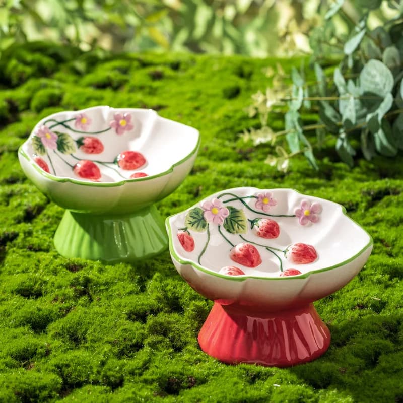 Ciotola per cibo lento per fragole in ceramica per animali domestici da 1 pezzo con design a piede alto Ciotola per gatti antisoffocamento e antiribaltamento