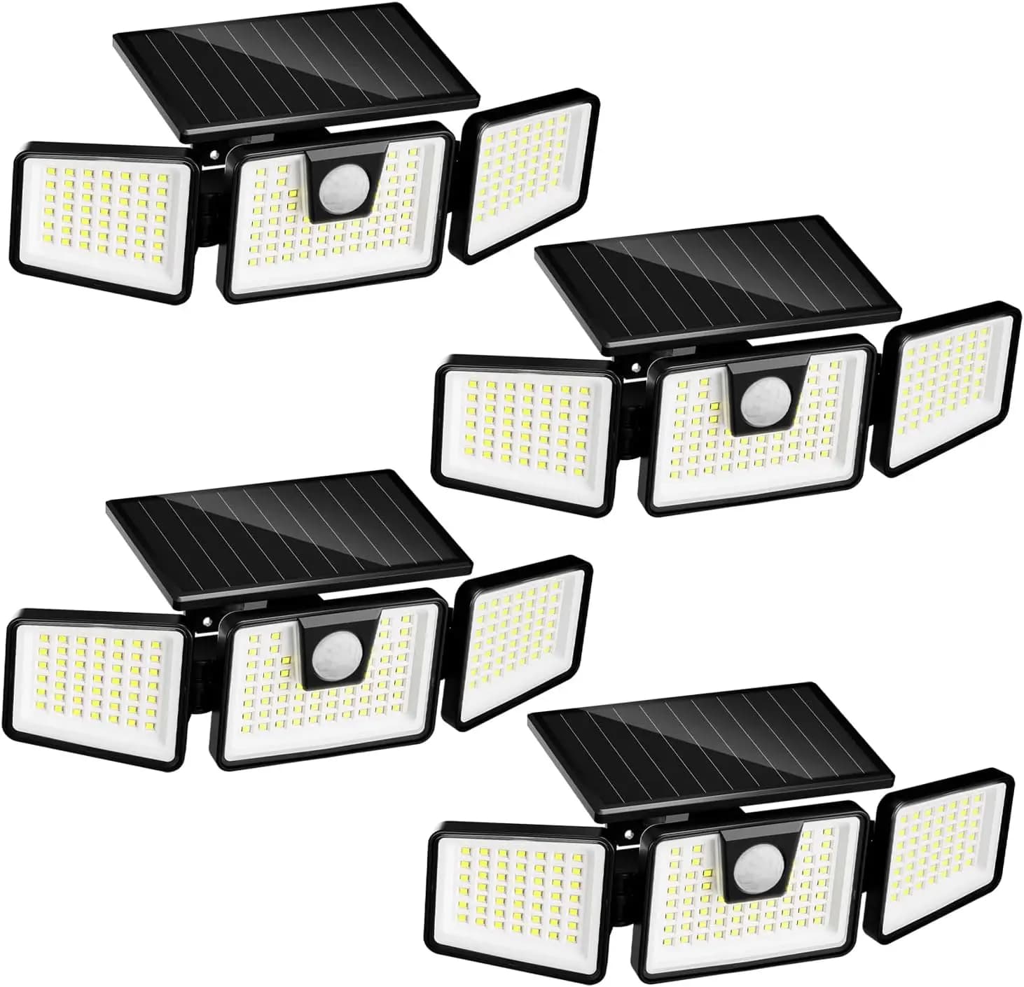 Luci Solari a 3 Teste con Sensore di Movimento, Faretto di Sicurezza Esterno a 156 LED, Impermeabile IP65, Montaggio a Parete per Patio, Giardino, Garage