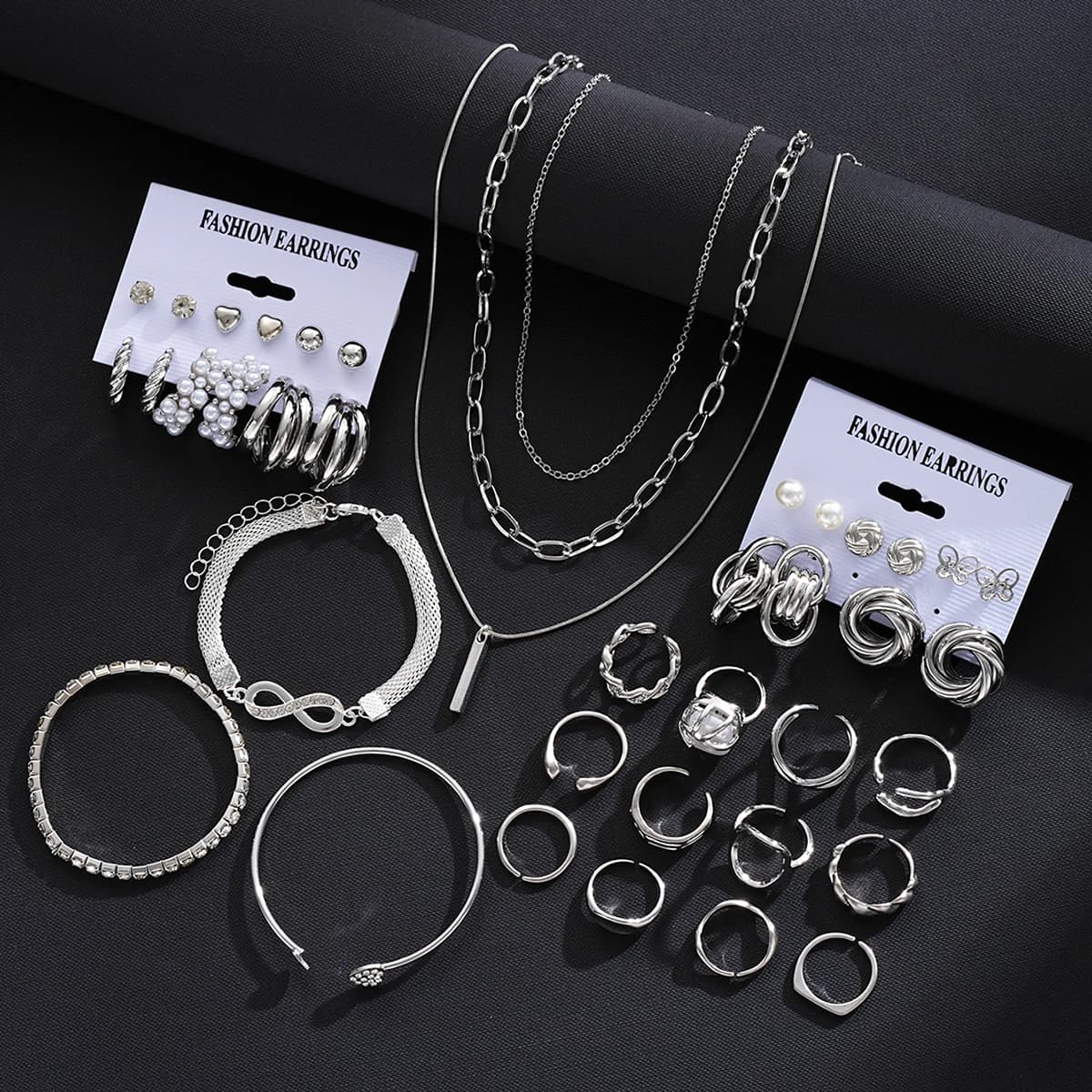 30Pcs Minimalist Stackable Jewelry Set Silver Color Infinity Bracelets Layered Necklaces Rings Earrings Gifts For Women 2026 New