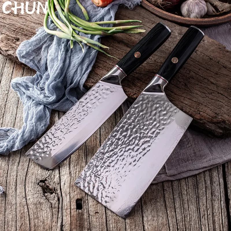 Coltello da mannaia con lama in acciaio damasco a 67 strati 9 cr18mov Nakiri Knife Hammer Pattern set di coltelli da cucina in acciaio inossidabile strumento di cottura
