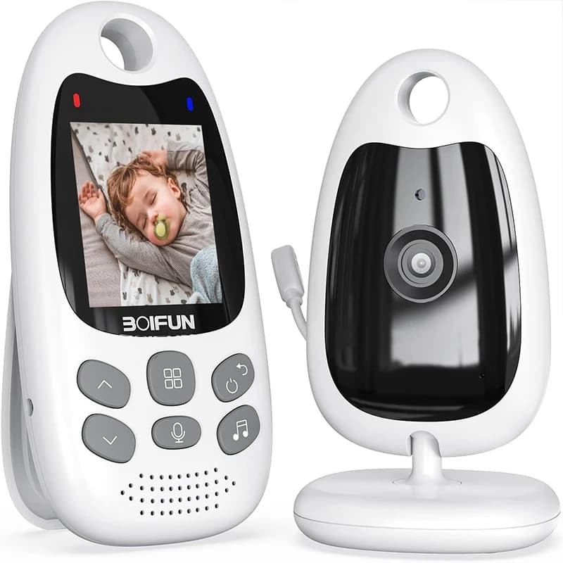 BOIFUN 480P Baby Monitor con telecamera, videocitofono, visione notturna, VOX, comunicazione bidirezionale, sensore di temperatura, ricaricabile