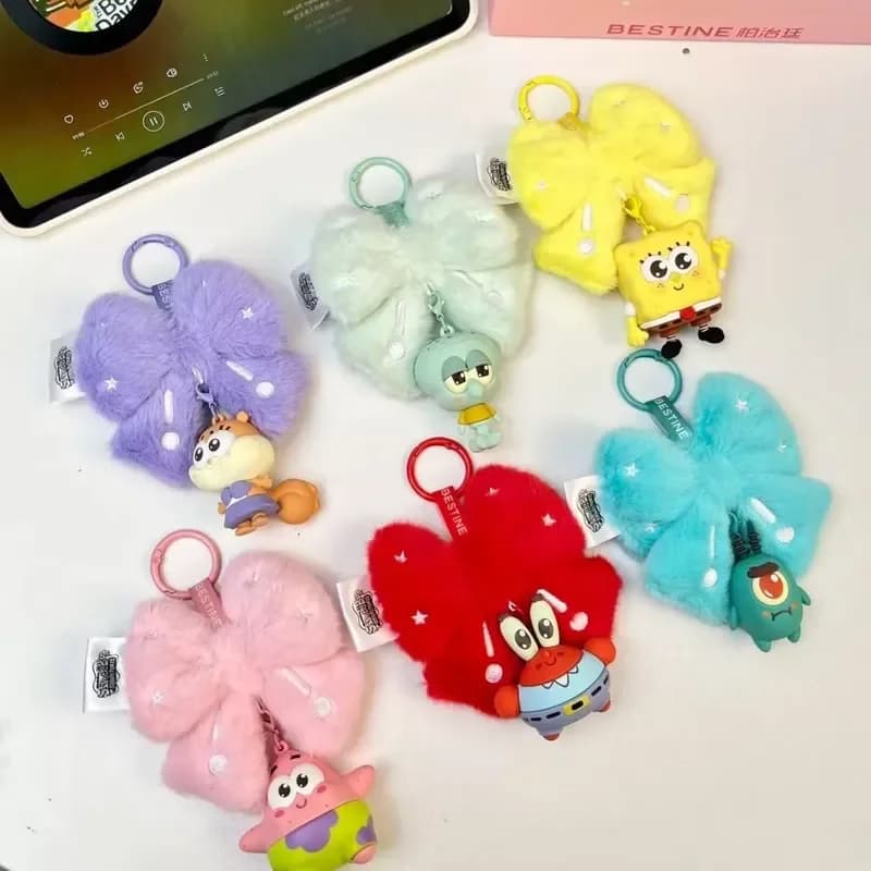 Genuine Bestine Spongebob Anime Plush Bow Pendant Aromatherapy Hanging Ornament Blind Box Cartoon Accessory Bag Car Decor