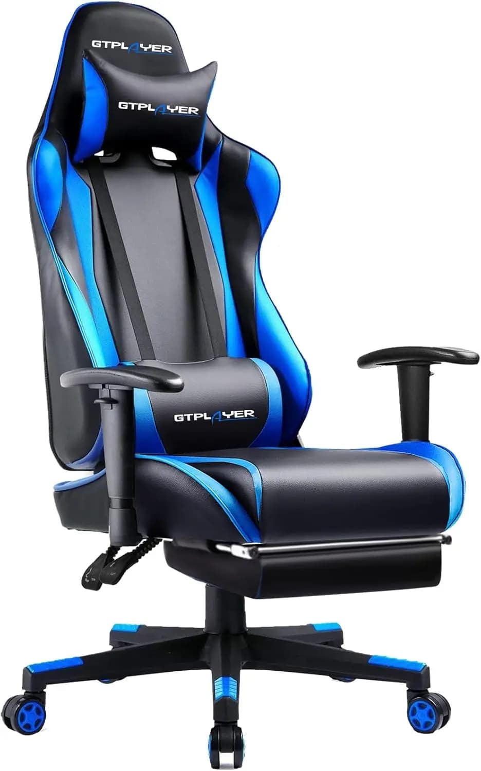 Sedia da Gaming Ergonomica con Poggiapiedi, Seduta Reclinabile, Regolazione Altezza, Poggiatesta e Supporto Lombare in Blu