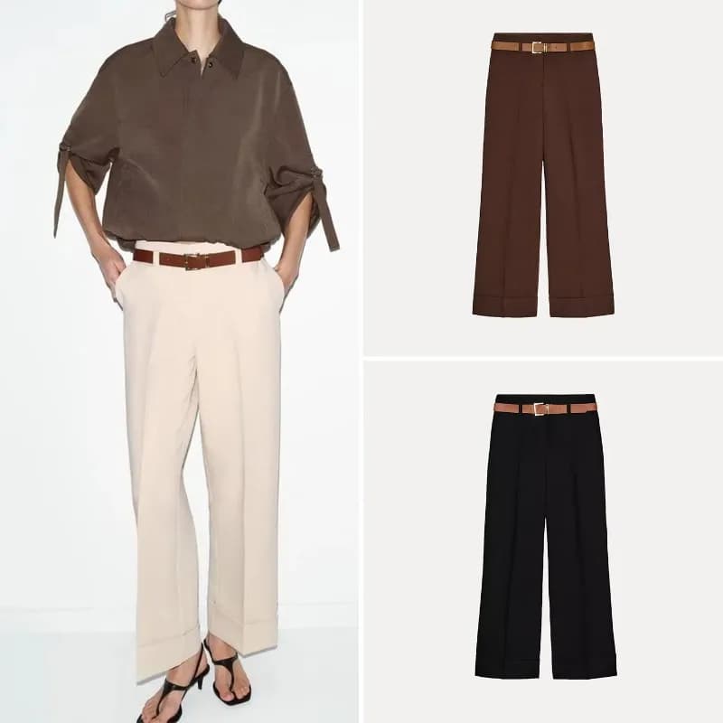 Smvp Nuovi Pantaloni Casual alla Moda a Vita Alta e Gamba Dritta con Cintura Primavera 2026 Abbigliamento Donna Vita Alta con Cerniera Altri Materiali