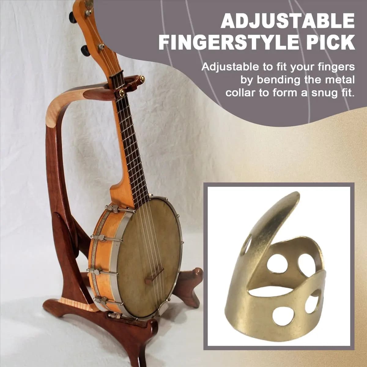 Attraente plettri per chitarra 3 dita indice + 1 pollice regolabile in metallo Banjo Fingerstyle Pick Finger Protector