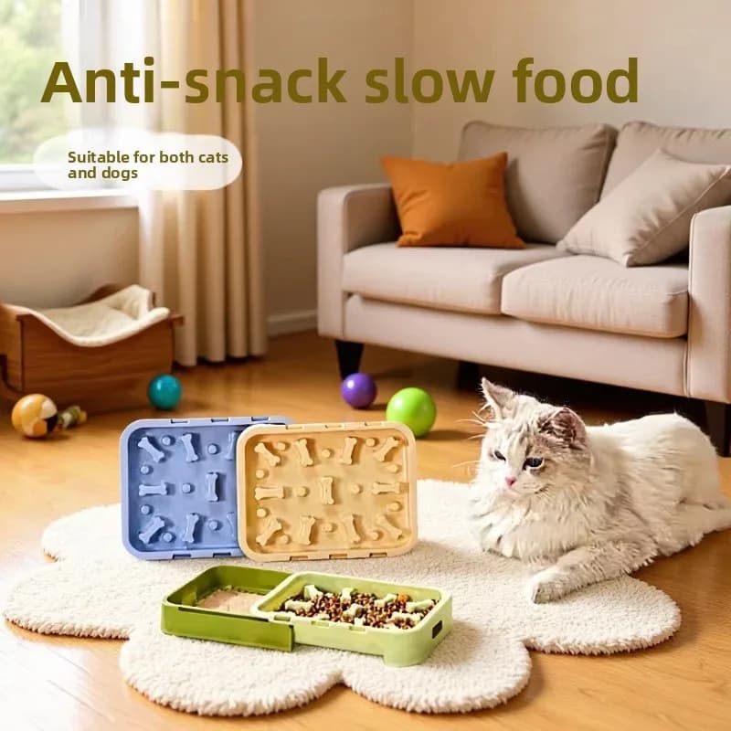Ciotola a 2 Scomparti per Cani e Gatti, Anti-Soffocamento, per Alimentazione Lenta, Separazione Cibo Umido e Secco, Ciotola Antiscivolo per Animali Domestici