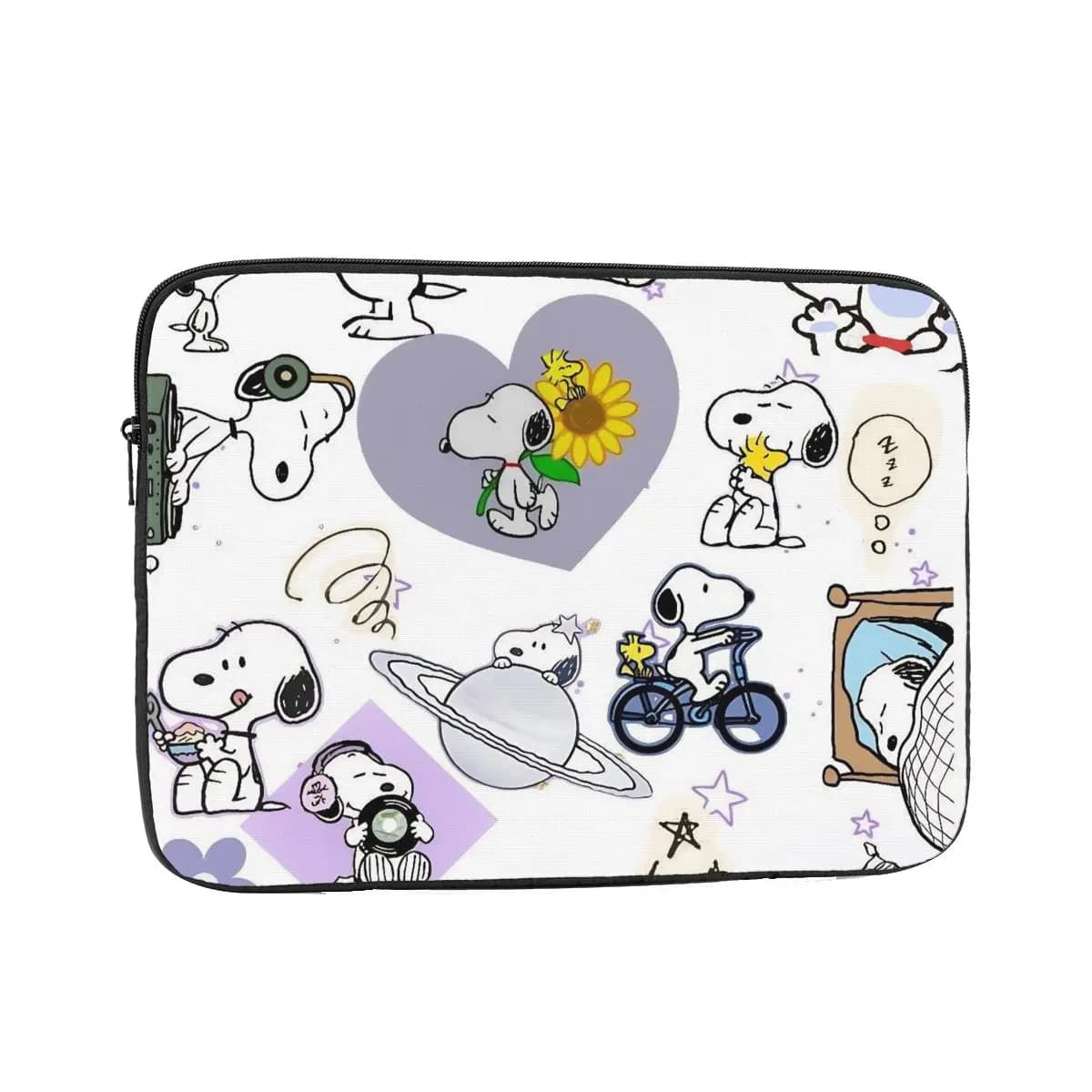 Borsa per Laptop con Cerniera, Custodia Protettiva per Computer con Disegno di Snoopy, Cane Bianco, 10 12 13 15 17 Pollici, Antiurto